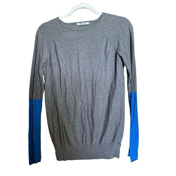 T Alexander Wang Sweater Womens XS Gray Blue Colorblock Wool Silk Blend Pullover - Picture 1 of 9
